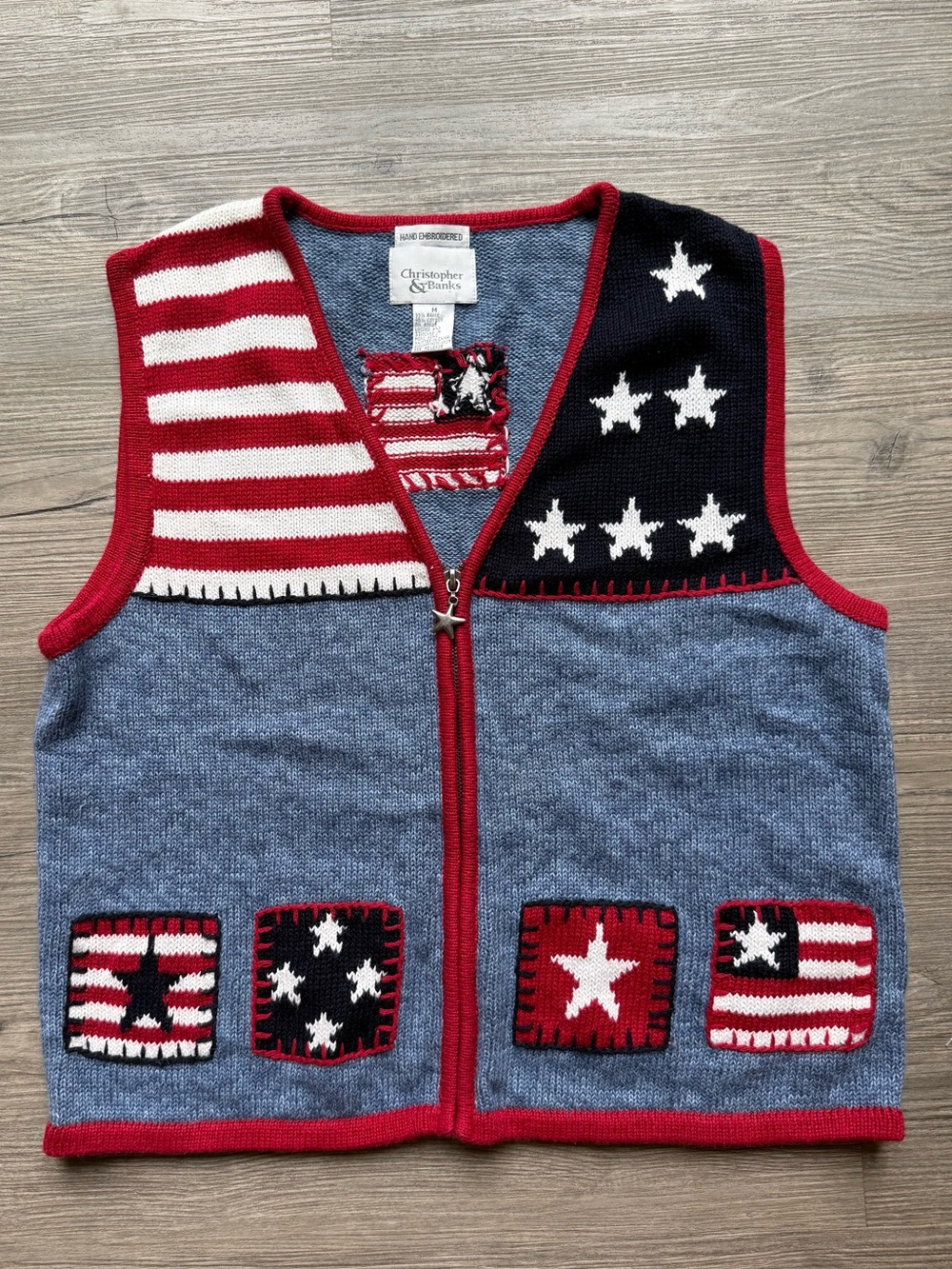 Vintage Christopher & Banks Americana Flag Sweater Vest Women’s M Embroidered